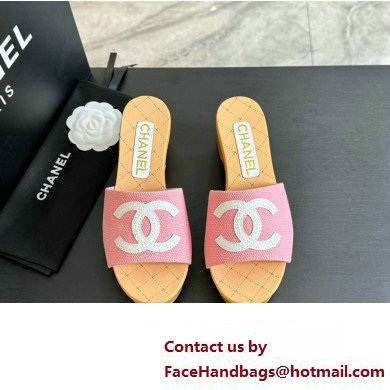 Chanel Fabric  &  Patent Calfskin Mules G45555 Pink 2024